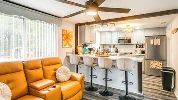 Fridge, microwave, dishwasher, coffee/tea maker