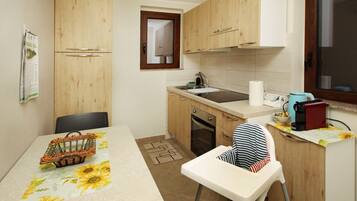 Fridge, oven, stovetop, highchair