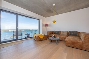 TV, fireplace, stereo - Rooftop Garden 4 - Balcony, Private Parking, Fireplace, Sea View, Finnish Sauna (Olpenitz)
