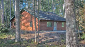 A cabin surrounded by tall trees in a forest. - Boreal Retreat  |  Cabin in the Pines | Port Wing (Port Wing)