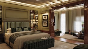 A well-appointed bedroom with a large bed, a bedside table, a mirror, and framed artwork on the wall. - Locanda Cipriani Torcello (Venice)