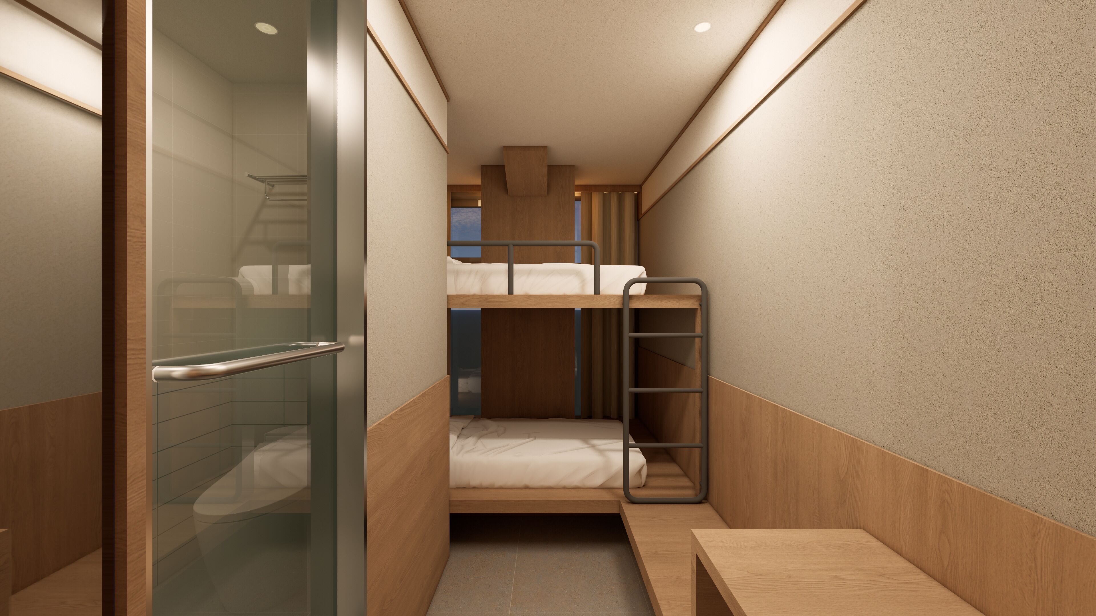 Laptop workspace, blackout curtains, soundproofing, free WiFi