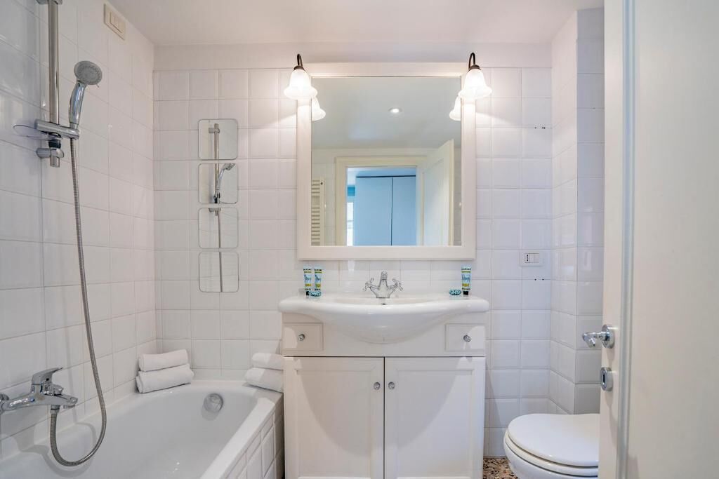 Hair dryer, bidet, towels, soap