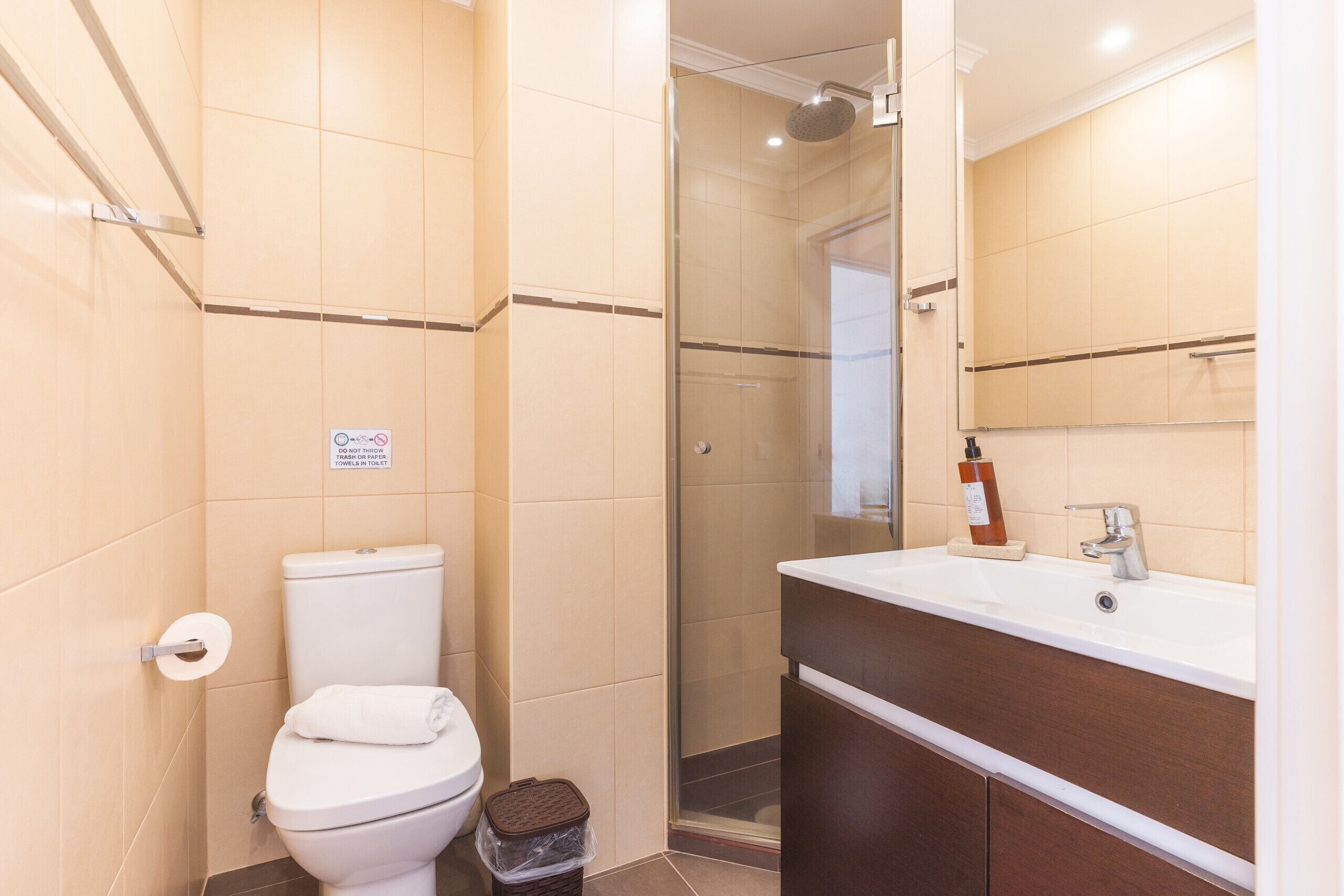 Douche, sèche-cheveux, serviettes fournies, papier toilette