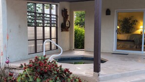A pool area with steps leading to a door, a small pool, and a view of greenery outside. - Poolside Splendor! Spacious De Anza Golf Club Home (Borrego Springs)