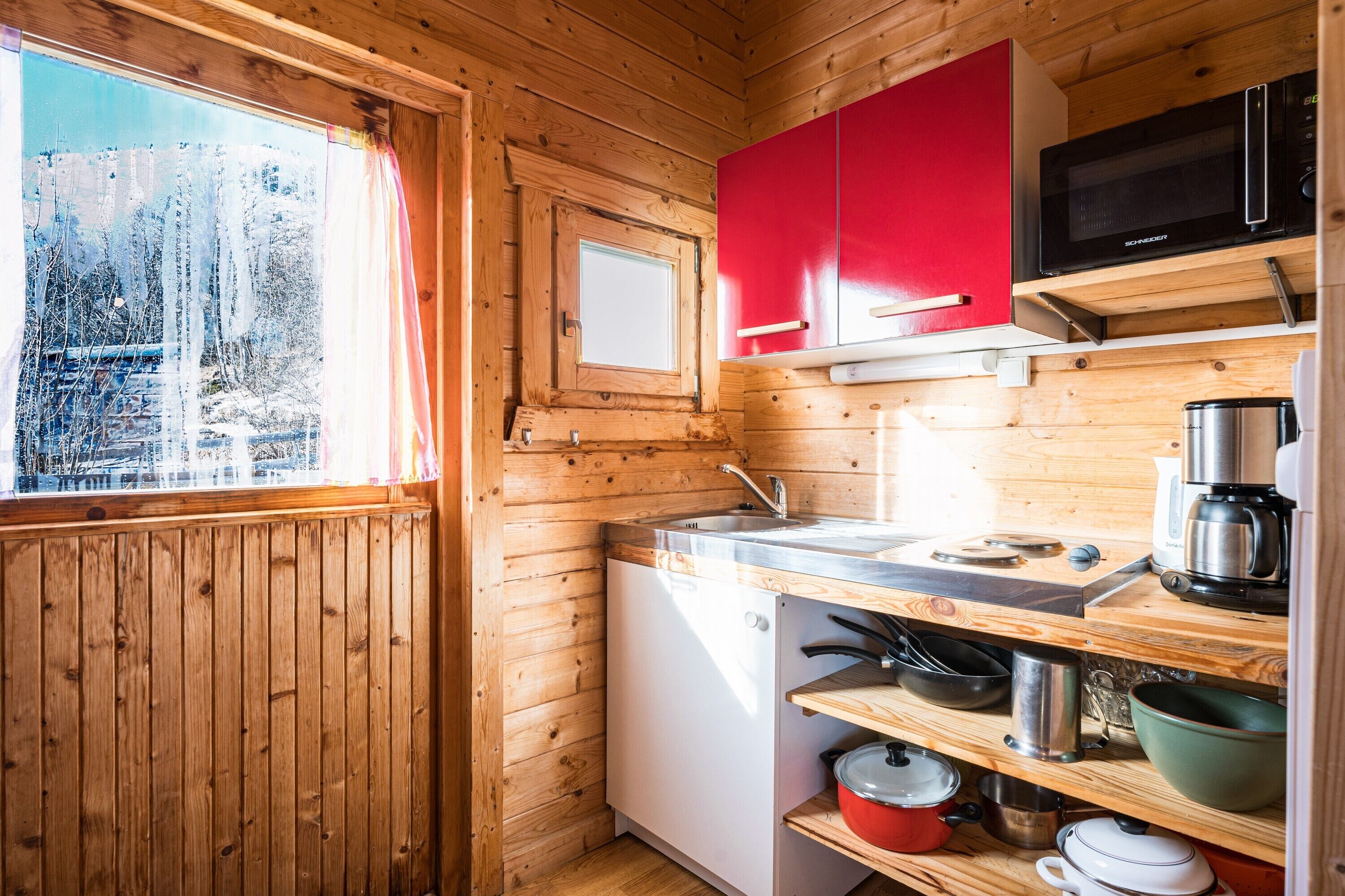 Fridge, microwave, stovetop, highchair