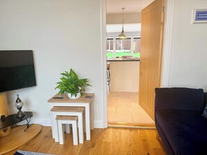 Televisio, takka, työhuone