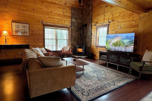 Een smart-tv, een open haard, een dvd-speler en boeken