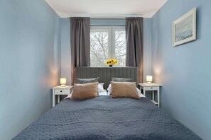 1 bedroom, desk, iron/ironing board, travel cot
