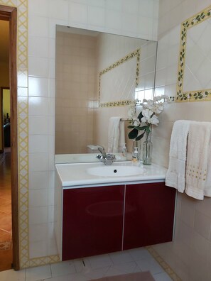 Hiustenkuivaaja, bidee, pyyhkeet, saippua