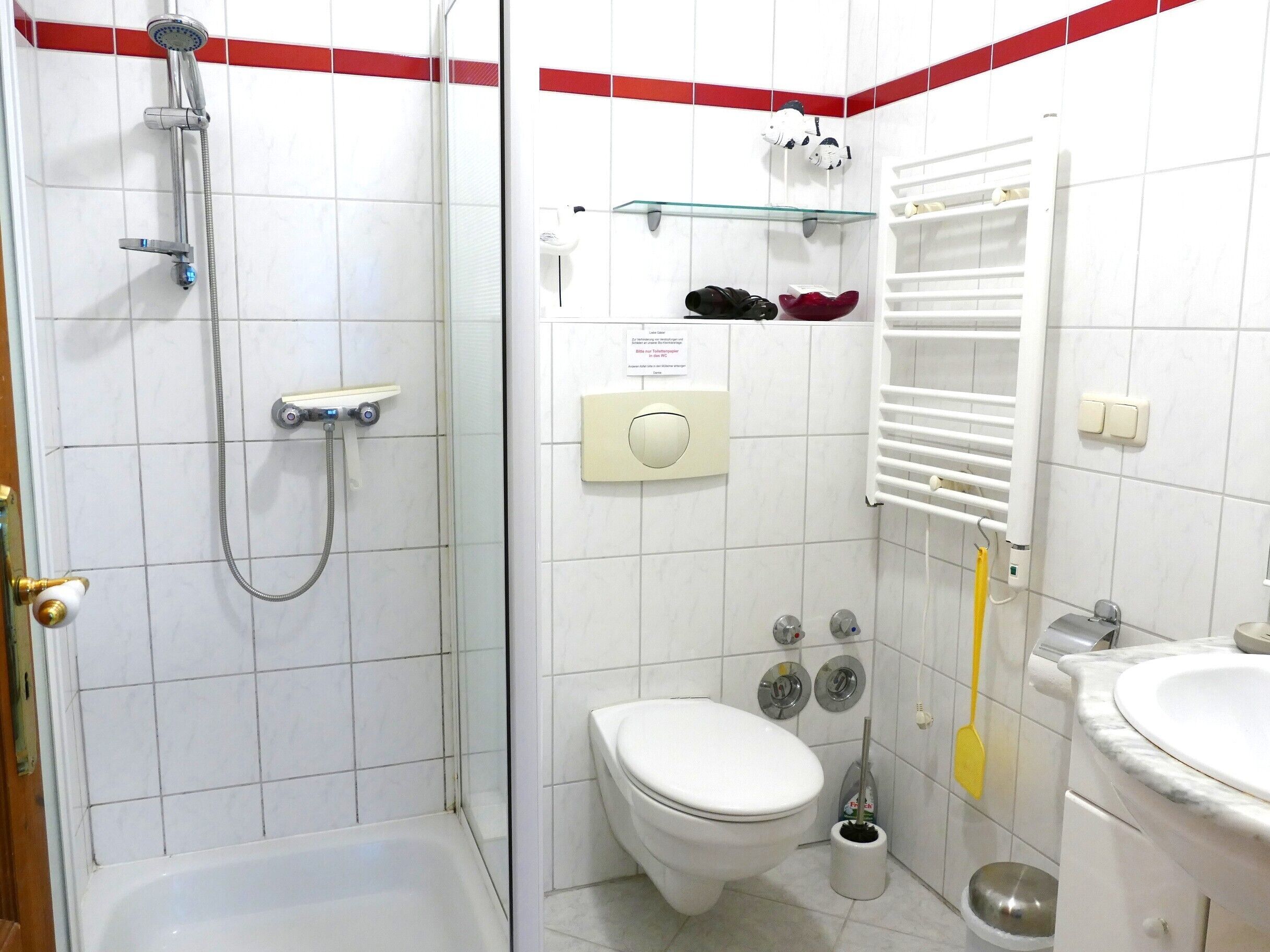 Ducha, secador de pelo, toallas