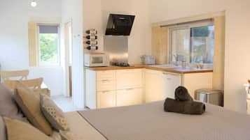 Een strijkplank/strijkijzer, wifi, beddengoed