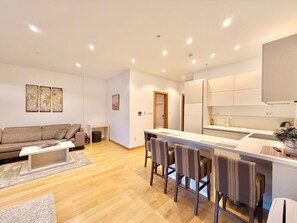 Deluxe Apartment, Balcony, City View | Living area - Aurelio Central Residences (Budva)