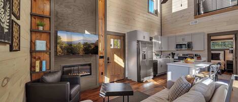 Fernseher, Kamin, Videospiele, Arbeitsbereiche