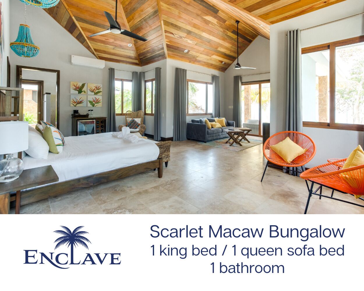 Bungalow Deluxe, 1 très grand lit et 1 canapé-lit, vue plage