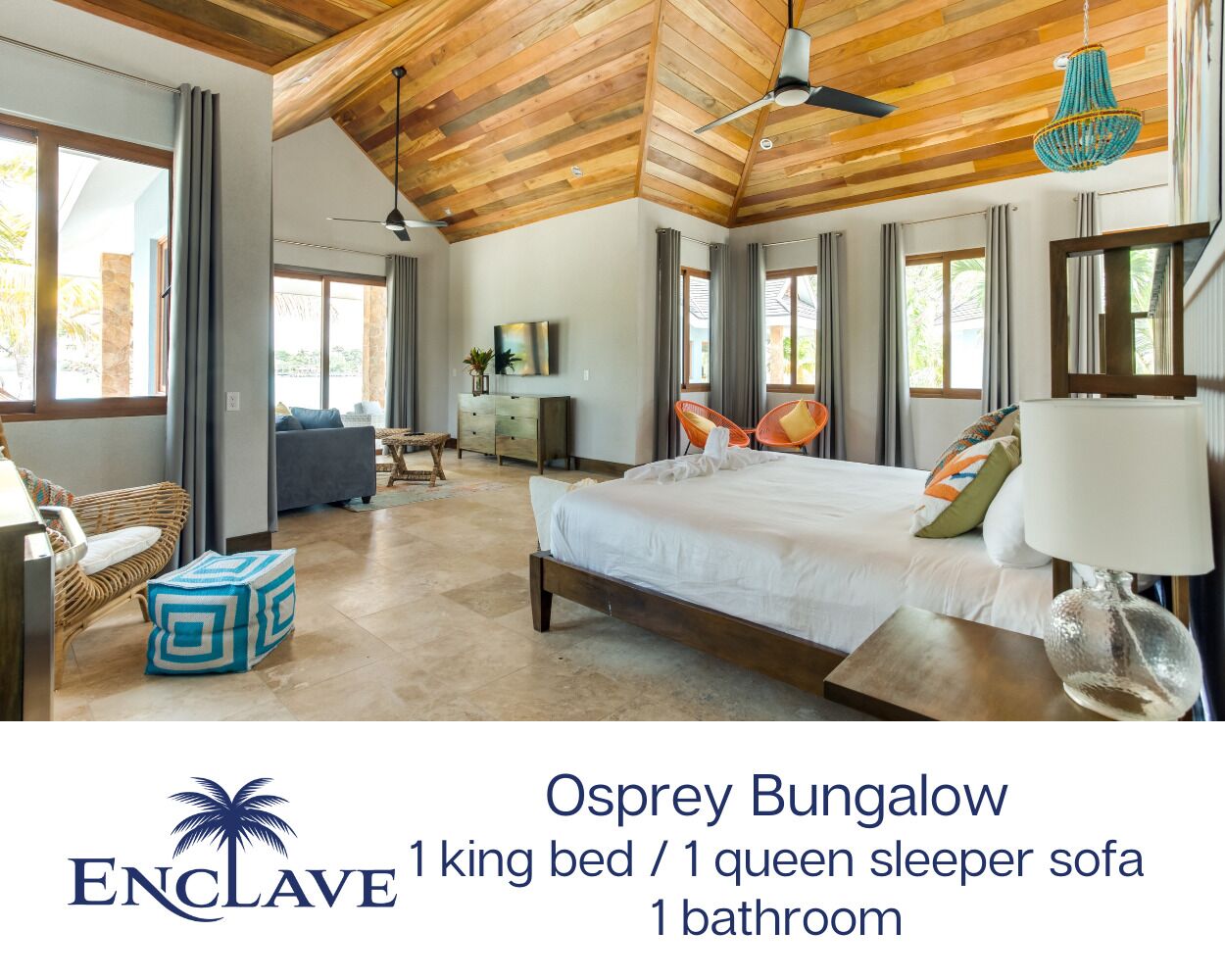 Bungalow Deluxe, 1 très grand lit et 1 canapé-lit, vue plage