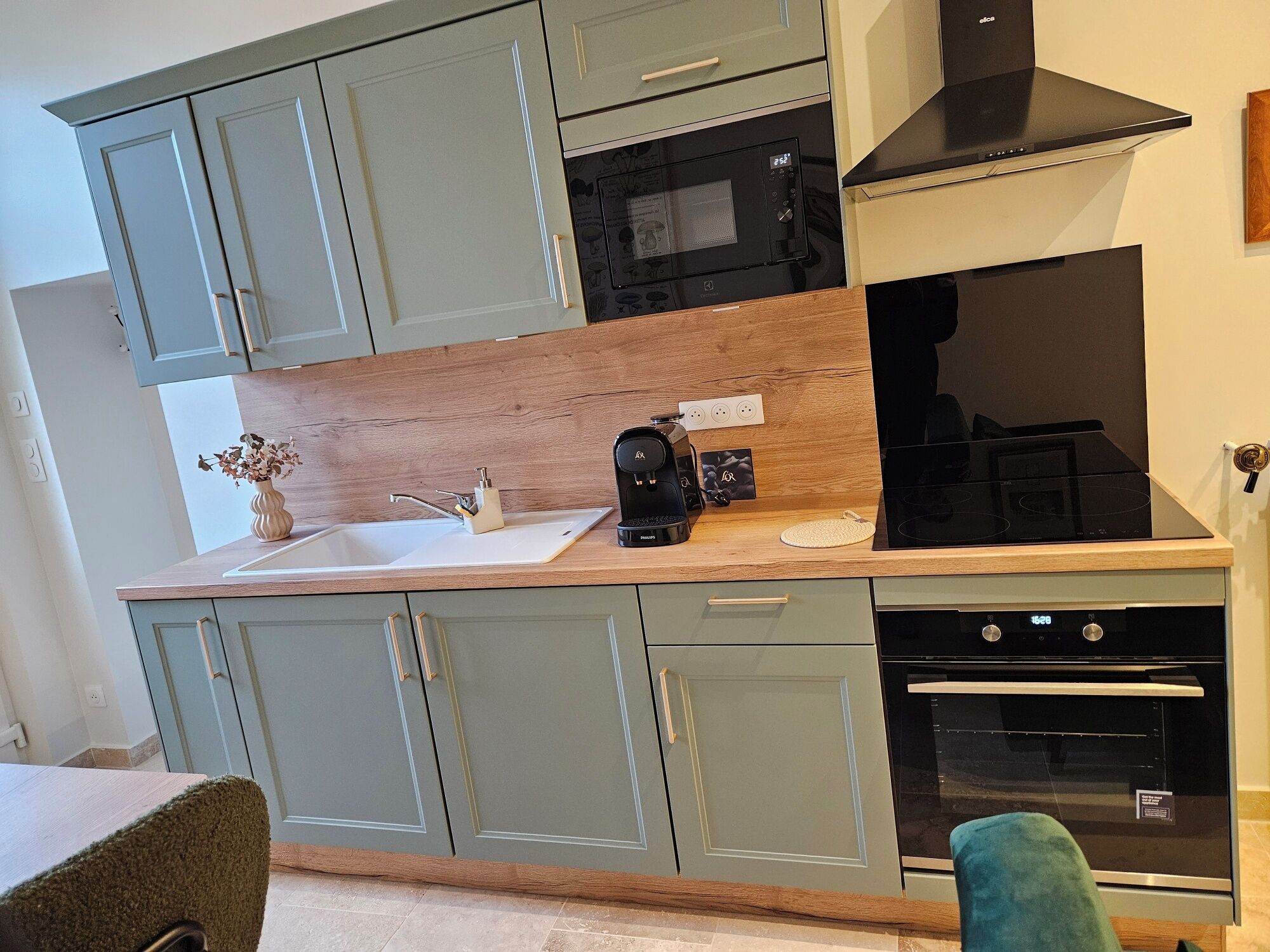 Frigorífico, microondas, horno y placa de cocina