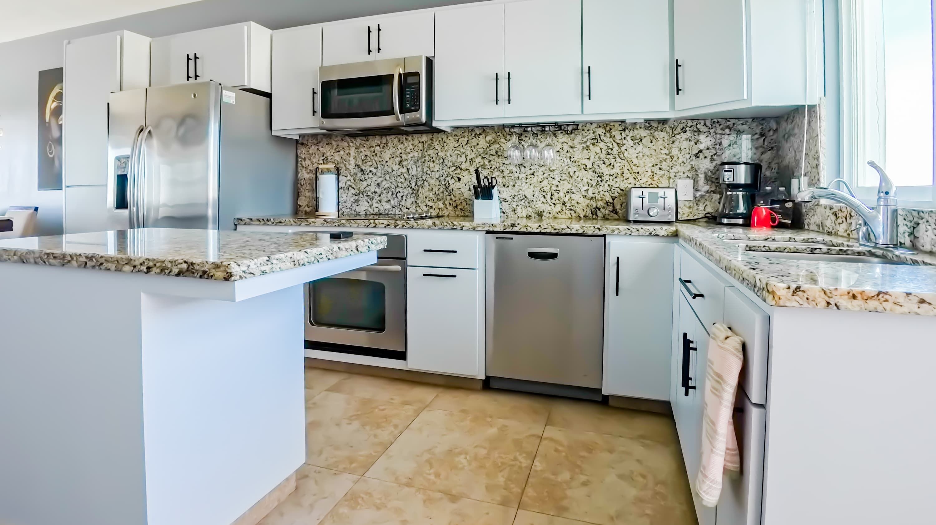 Fridge, microwave, oven, dishwasher