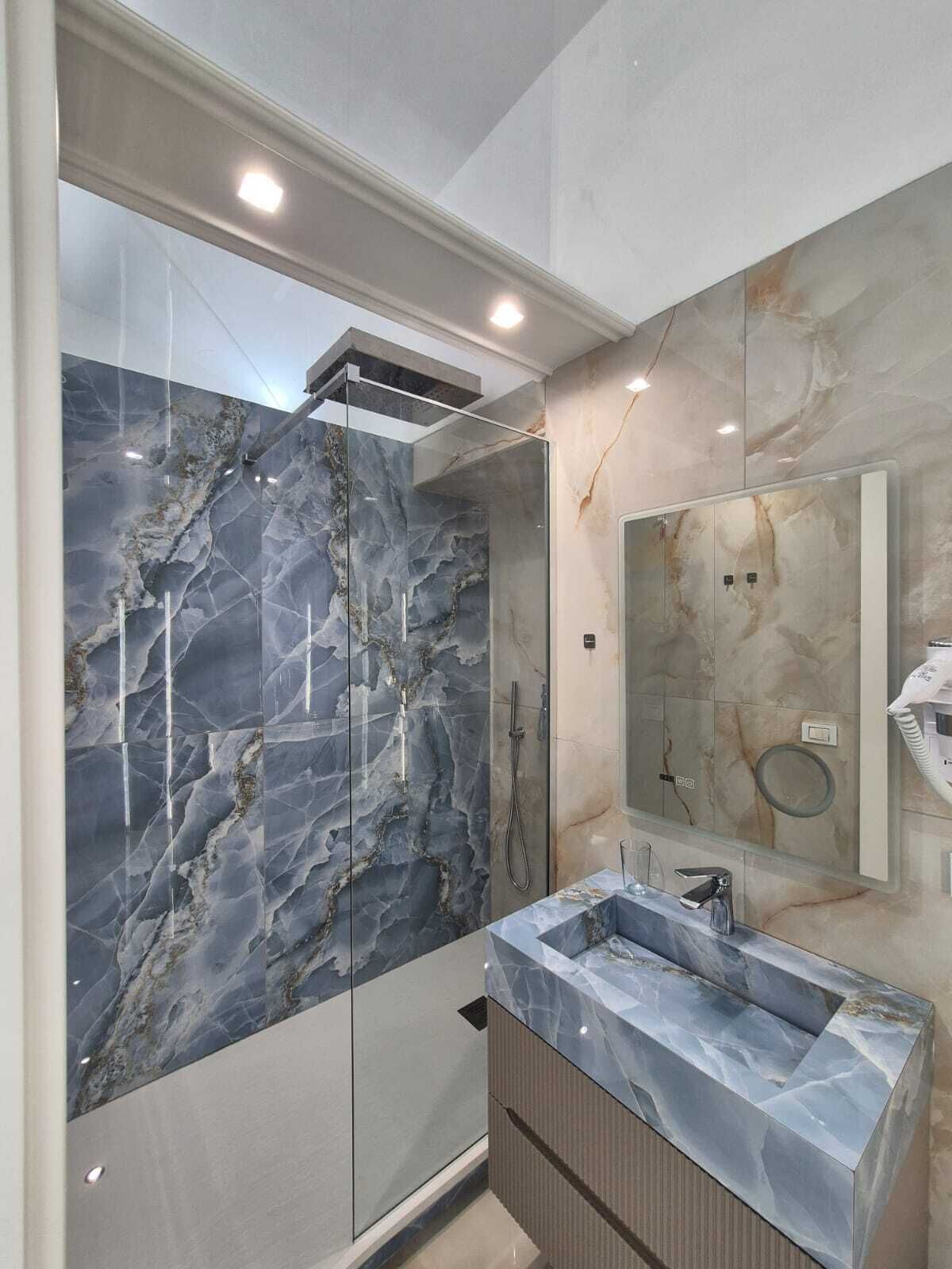 Hair dryer, bidet, towels, soap
