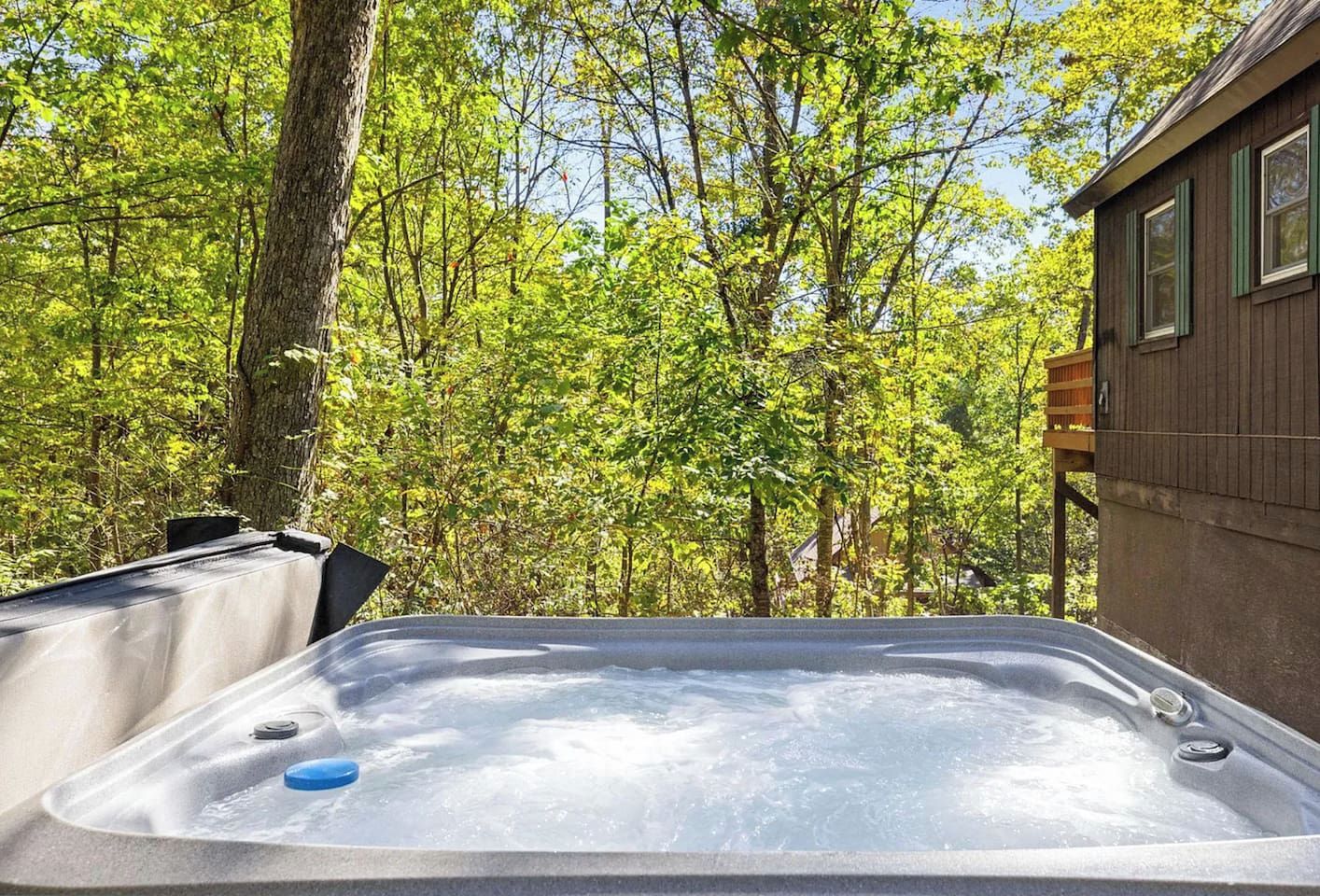 Relax in the private hot tub and enjoy fresh mountain air after a day of exploring. 