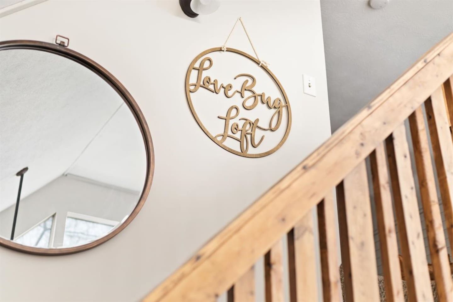 Head up the stairs to Love Bug Loft, a cozy upstairs retreat perfect for relaxing, games, or extra sleeping space. 