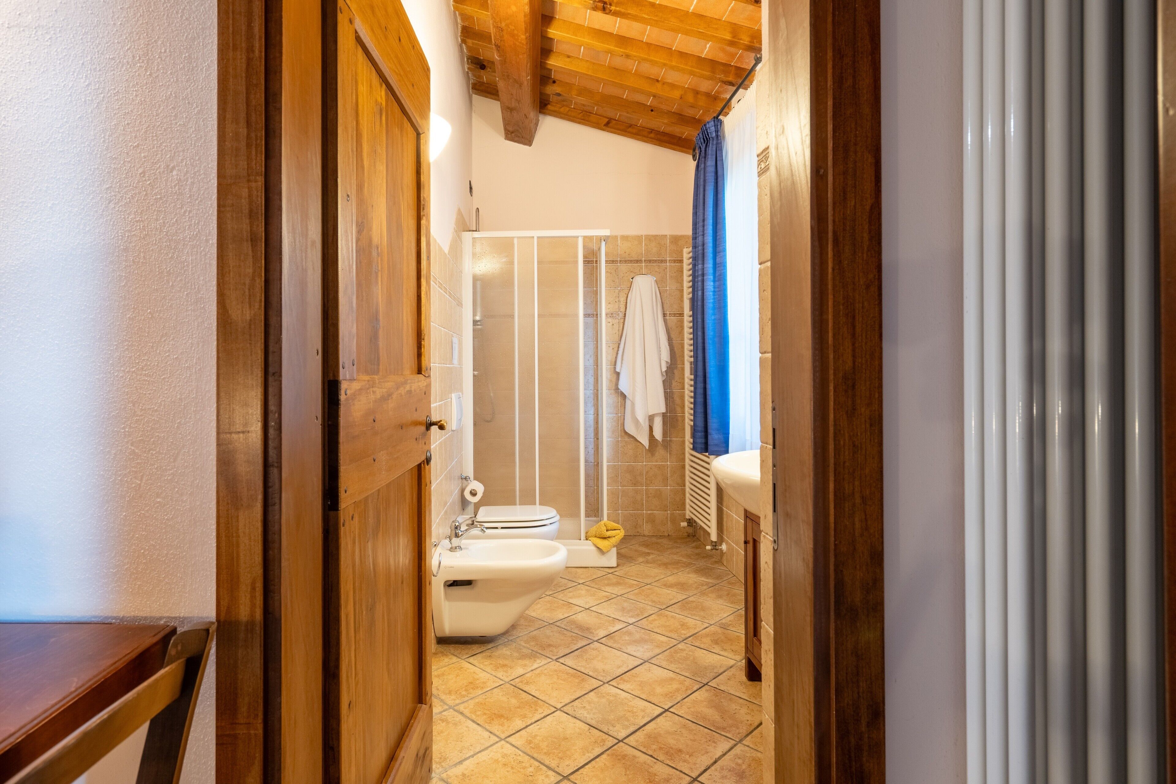 Shower, free toiletries, hair dryer, towels