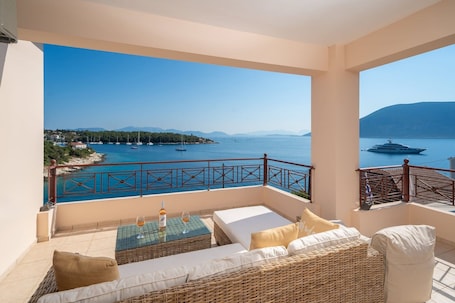 Terrace/patio. Beachfront Aetheria House, Wonderful Sea Views, Furnished Terrace, Fiskardo