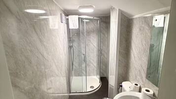 Shower, towels, toilet paper