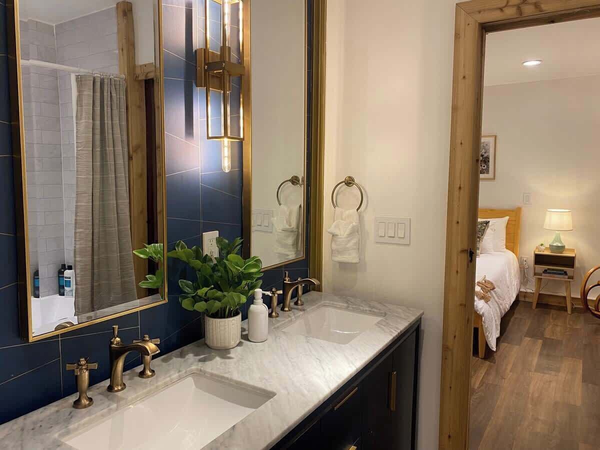 Shower, hair dryer, shampoo
