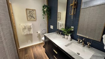 Douche, sĂšche-cheveux, shampoing