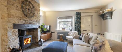 Televisión y chimenea