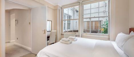 1 bedroom, desk, iron/ironing board, travel cot