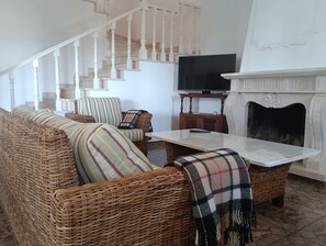 TV, fireplace