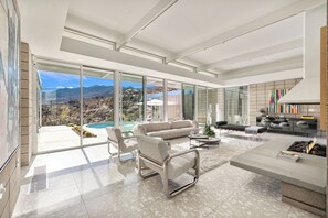 TV, fireplace, offices - Glass Haus - Desert Retreat with Epic Views! (Palm Springs)