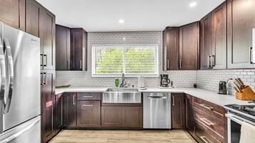 Fridge, microwave, oven, dishwasher