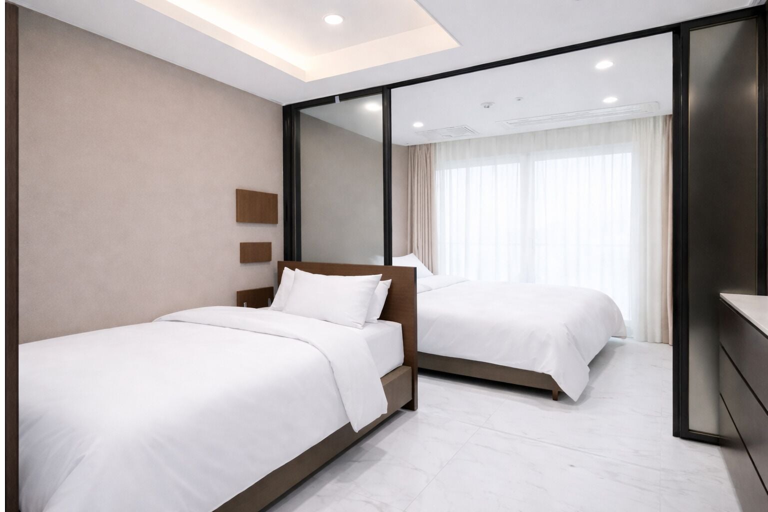 Habitación familiar con 2 camas individuales | Wifi gratis y ropa de cama