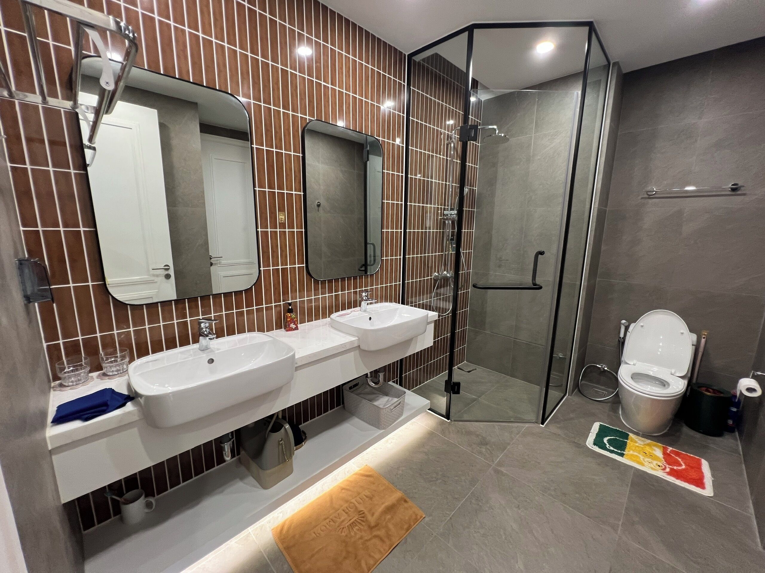 Shower, free toiletries, hair dryer, towels