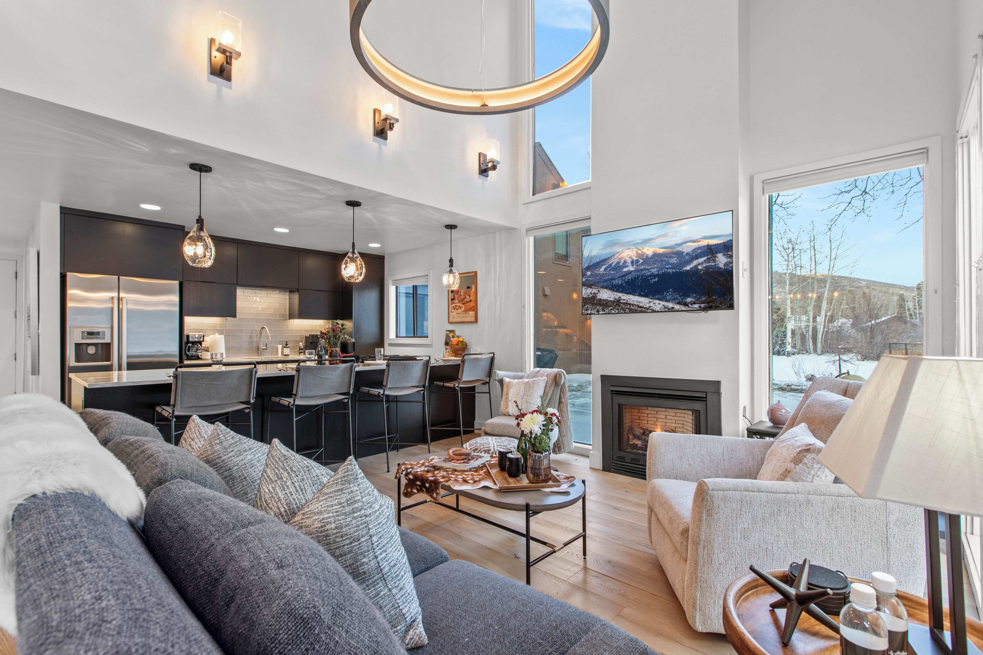 TV, fireplace, ping pong, books