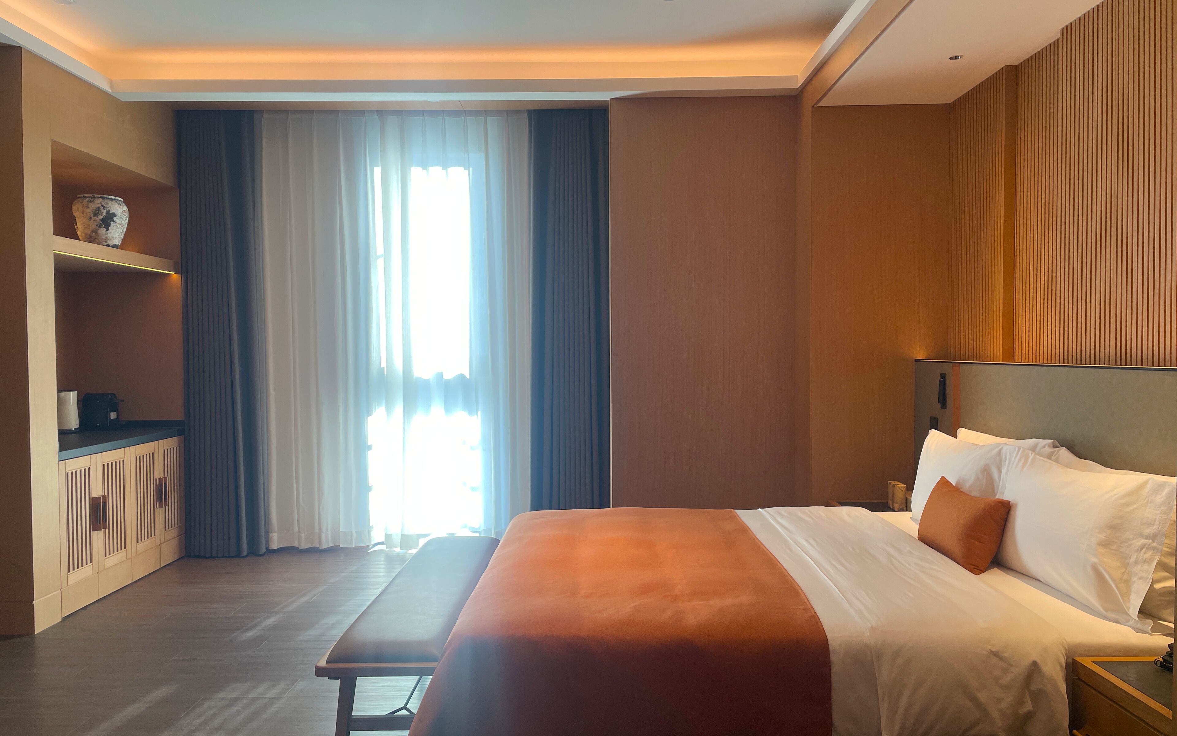 In-room safe, desk, laptop workspace, blackout curtains