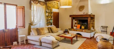 TV, fireplace