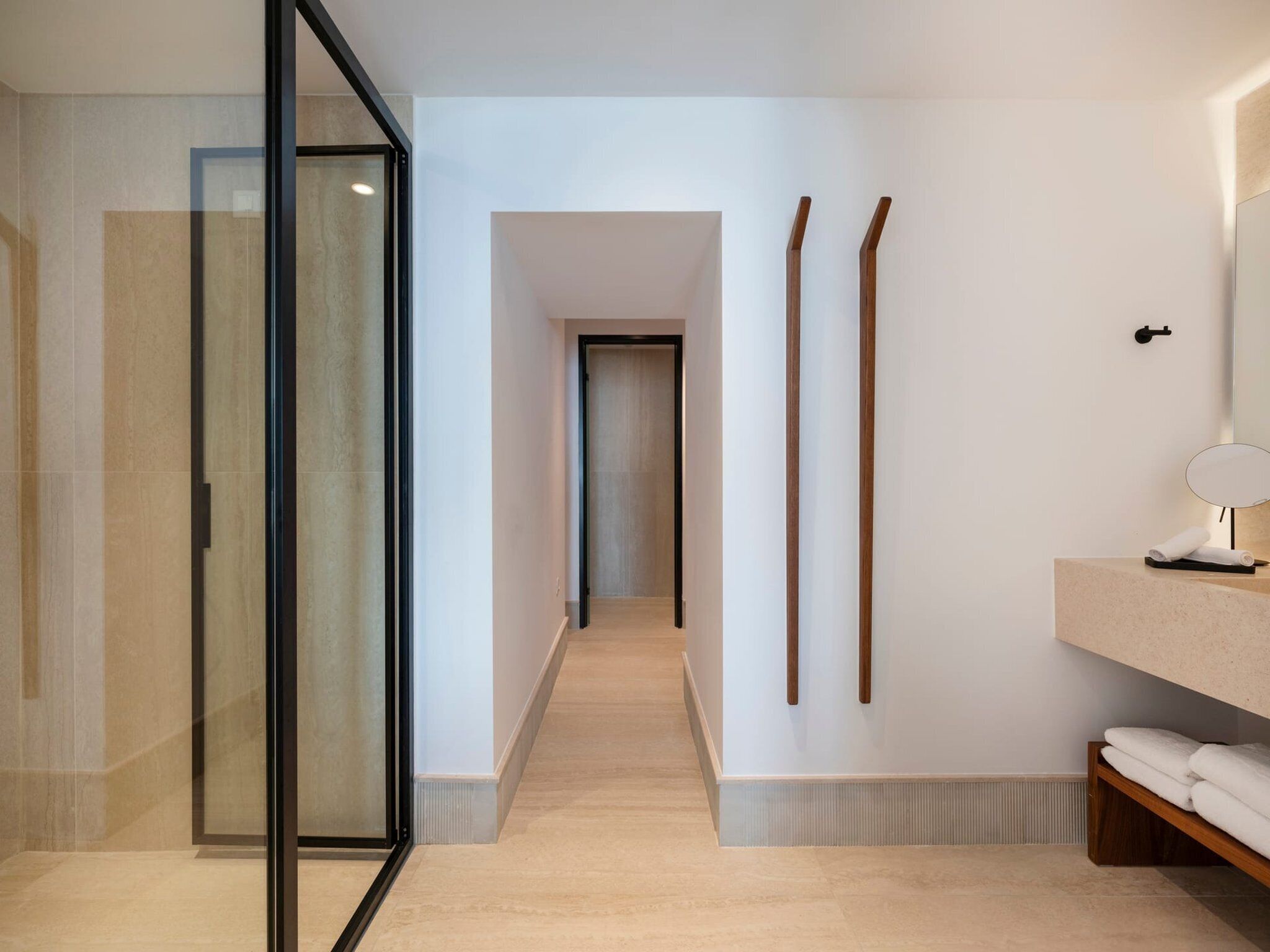 Shower, towels, soap, shampoo