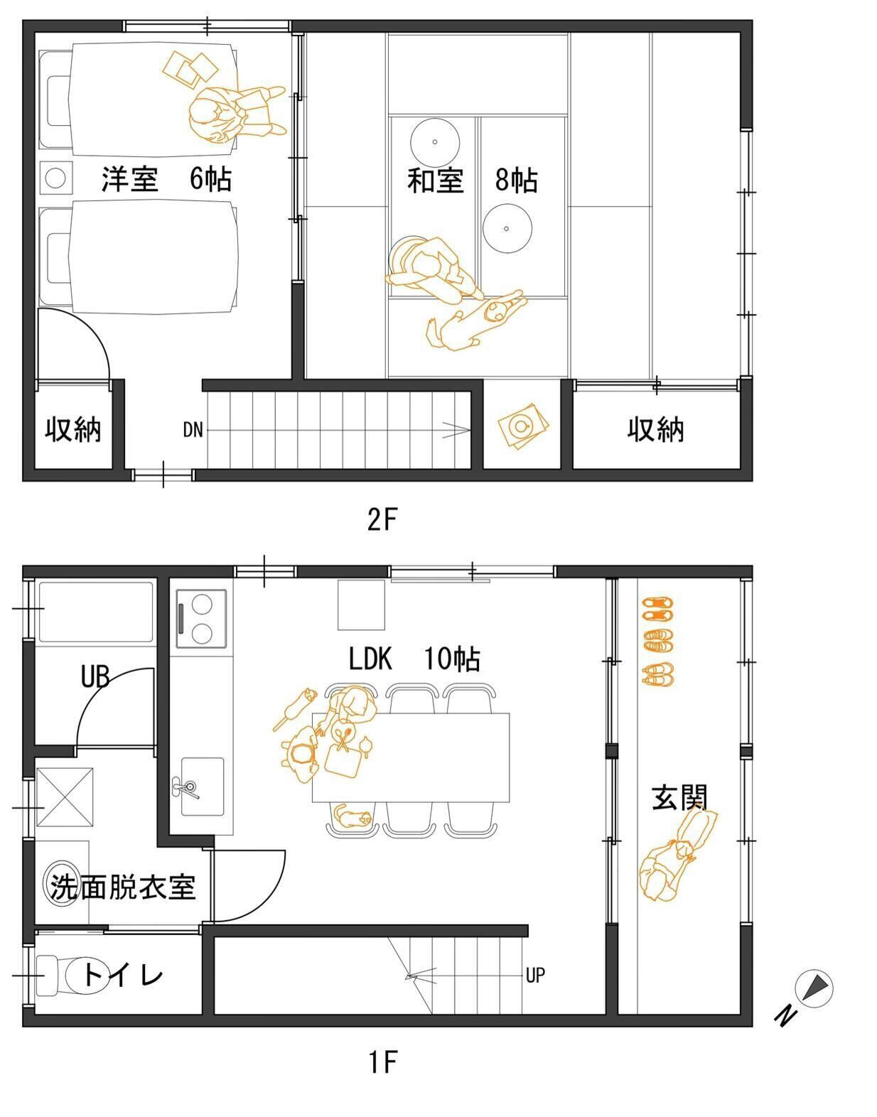 A hotel floor plan with 6 rooms on the 2nd floor and 10 rooms on the 1st floor, including a laundry room and a bathroom.