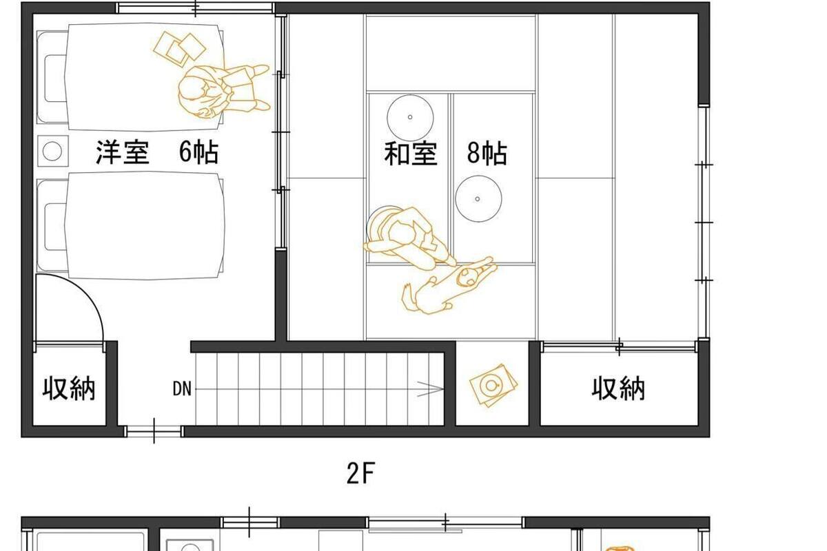 A hotel floor plan with 6 rooms on the 2nd floor and 10 rooms on the 1st floor, including a laundry room and a bathroom.