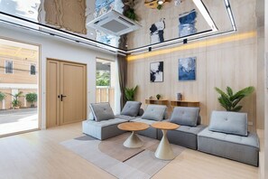 Villa, 4 Bedrooms, Smoking, Private Pool | Living room - Spacious 4BR Muji Home With Loft & Pool in Ekkamai (Bangkok)