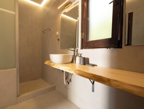 Villa, Sea View | Bathroom | Shower, hair dryer, towels, soap - Olympian Villa with Private Pool  (Agia)