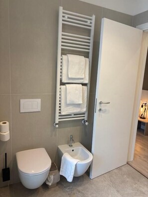 Dusche, kostenlose Toilettenartikel, Haartrockner, Handtücher