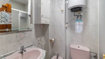 Regadera, secadora de cabello, toallas