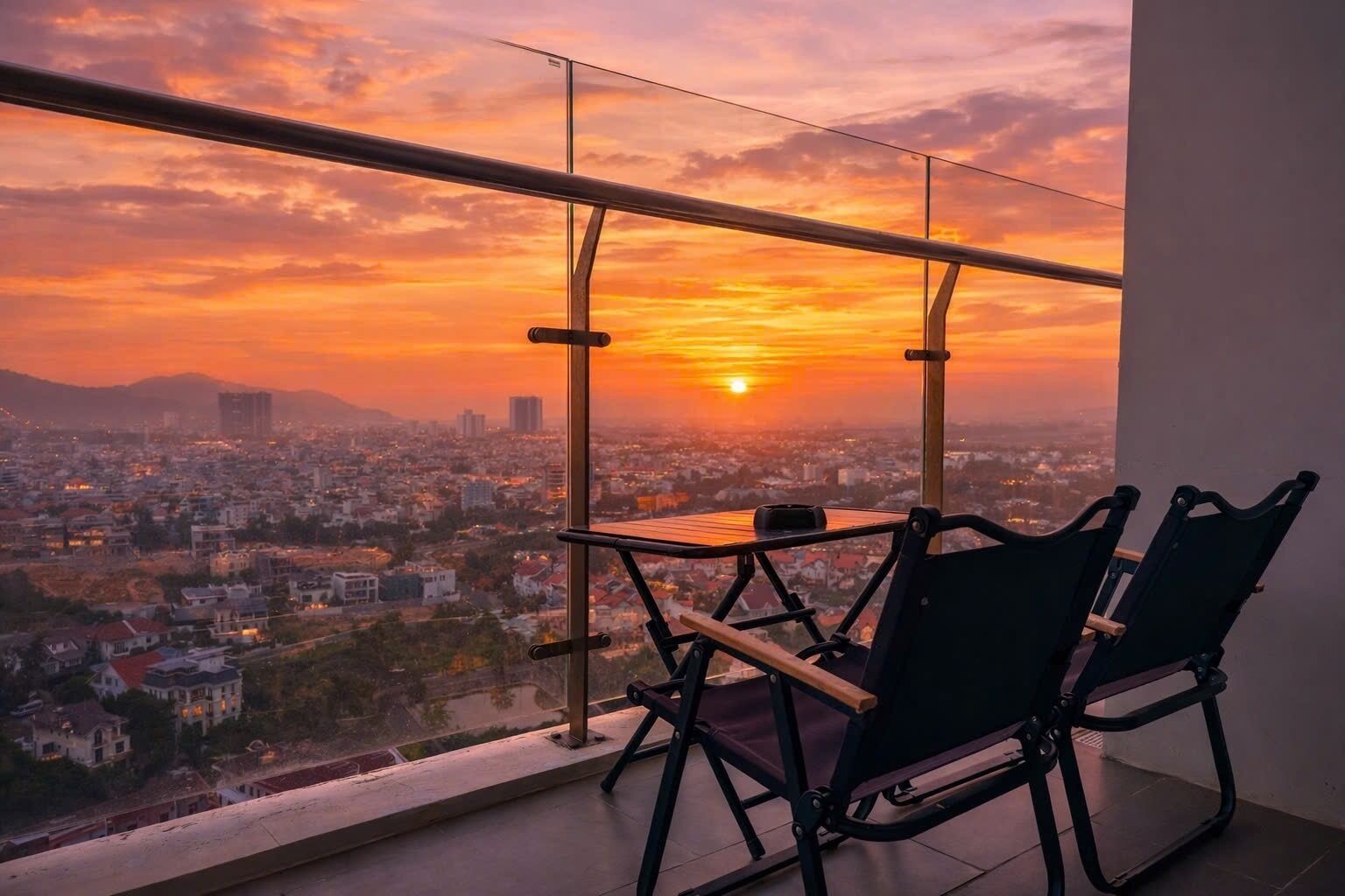 Apartemen Deluks, pemandangan kota | Teras/patio