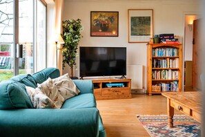 Una televisión, una chimenea