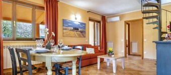 Villa of approximately 150 m2 located on the ground floor and on two levels with air conditioning, independent heating and wi fi line.Composed of a large living room with independent equipped kitchen, fridge, microwave oven, toaster, sofa and satellite t